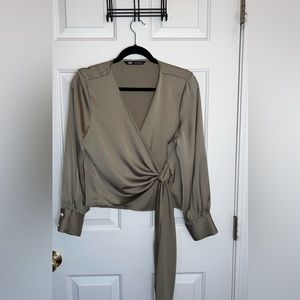 Olive Green Satin Zara Blouse size L